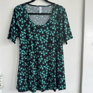 LulaRoe Black and Teal Floral Print Top